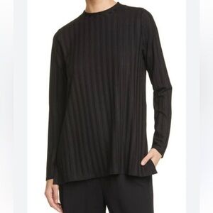 Eileen Fisher RIBBED MOCK NECK HIGH/LOW TUNIC IN BLACK Size M